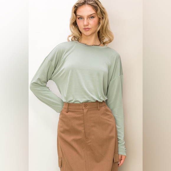 231B-SAGE. Soft Long Sleeve Crew Neck Top - Picture 1 of 5